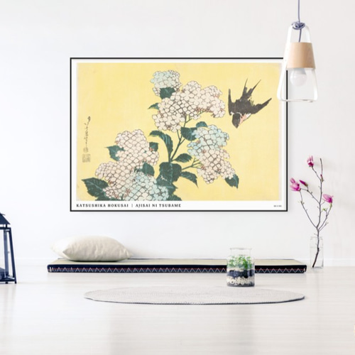 北斎花鳥画集 紫陽花に燕 | AP046 | インテリアポスター 葛飾