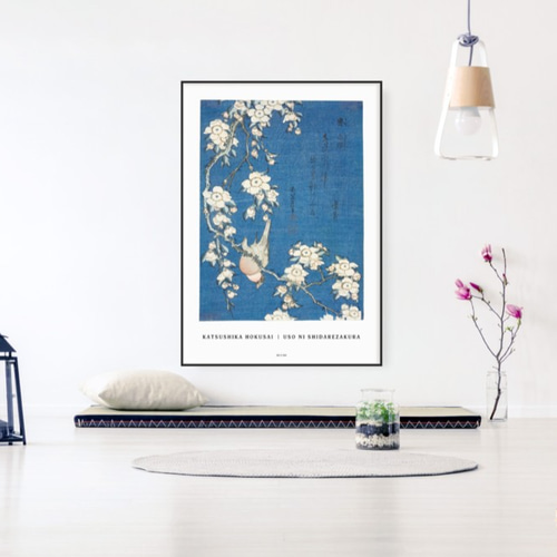 鷽に垂桜 | AP045 | インテリアポスター 葛飾北斎 浮世絵 和モダン