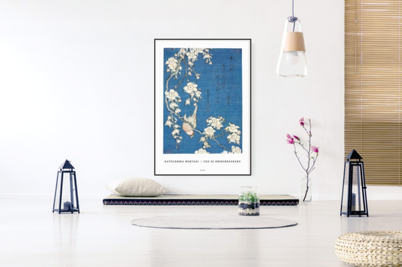 鷽に垂桜 | AP045 | インテリアポスター 葛飾北斎 浮世絵 和モダン 和室 2枚目の画像