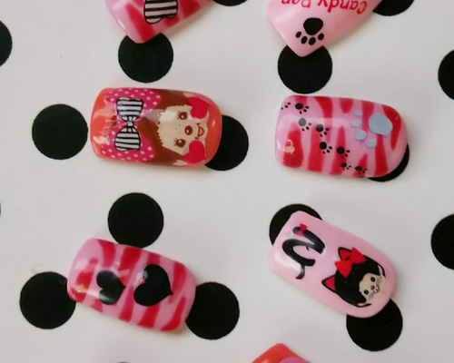 ネイルチップ ☆ モンチッチ vs にゃんちっち ピンク ゼブラ