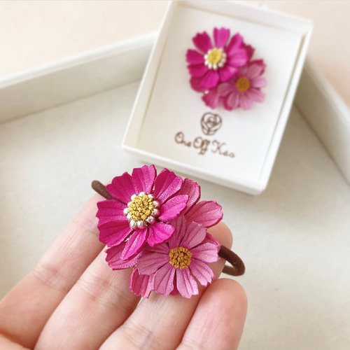 革花ヘアゴム*コスモス(ピンク) ver.2/秋ヘアアクセサリー ヘアゴム