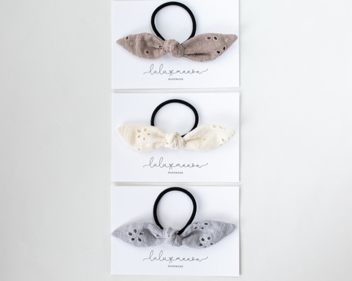 花刺繍レースガーゼ ヘアゴム】リボン ママ ベビー キッズ リンク