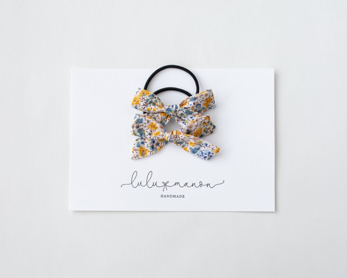 リバティ イエロー 花柄 ヘアゴム 2個 セット】フラワー リボン ゴム