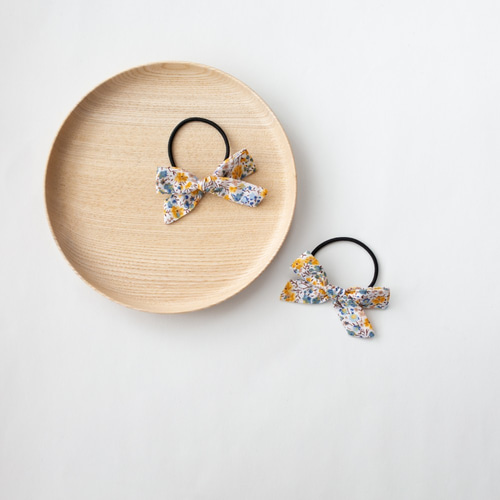 リバティ イエロー 花柄 ヘアゴム 2個 セット】フラワー リボン ゴム