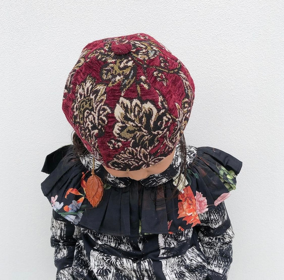【受注生産】ゴブラン織ベレー帽 ボルドー 3枚目の画像