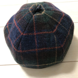 【受注生産】ネイビー×グリーンツイードチェックベレー帽 1枚目の画像