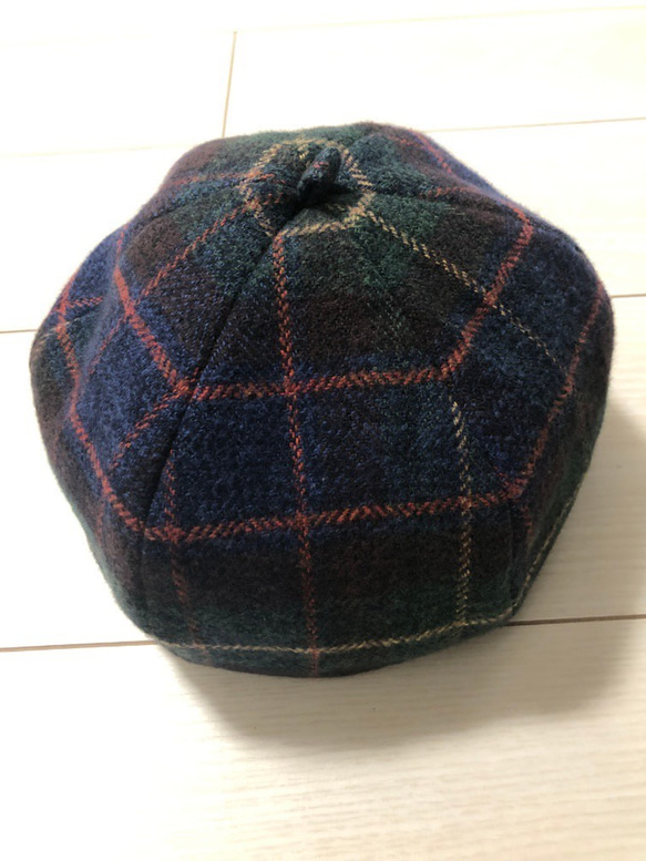 【受注生産】ネイビー×グリーンツイードチェックベレー帽 1枚目の画像