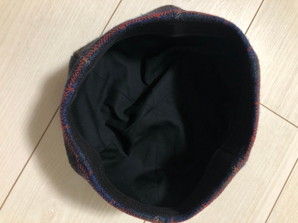 【受注生産】ネイビー×グリーンツイードチェックベレー帽 2枚目の画像