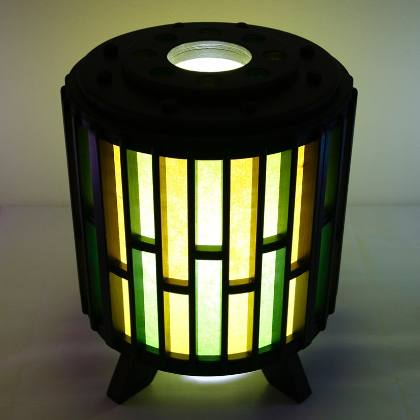 円柱多彩色格子行灯（檸檬）