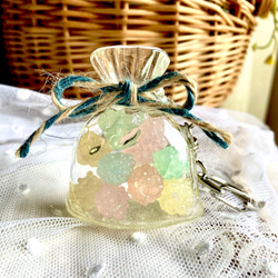 レジン金平糖袋チャーム バッグチャーム キーホルダー 飴ちゃん