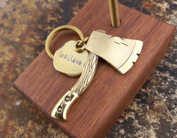 黃銅 幸運斧頭鑰匙圈 寵物名牌掛飾 第2張的照片