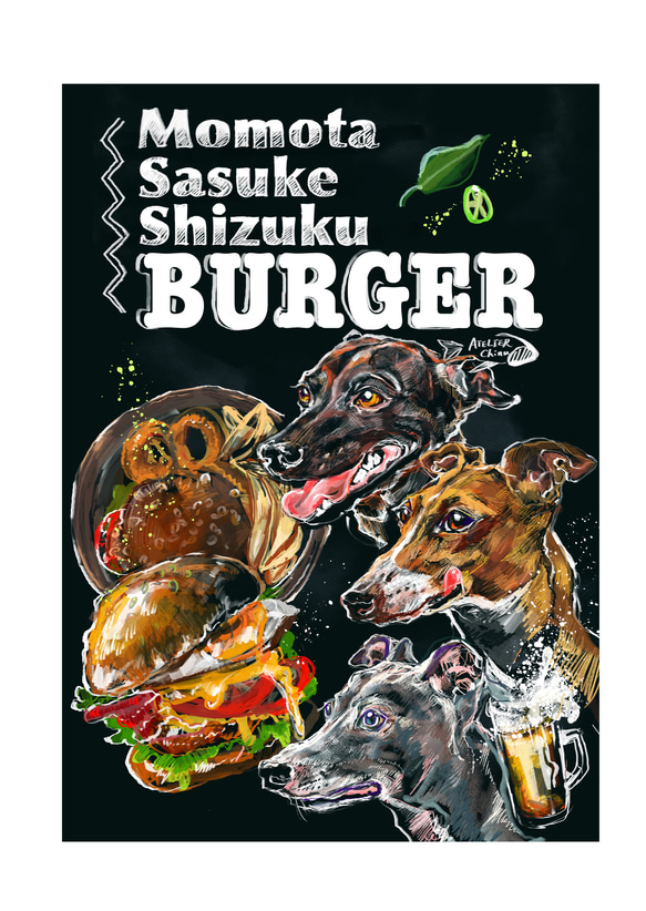 【チョークアート風ハンバーガー看板】あなたのペット、イラストにします 3枚目の画像