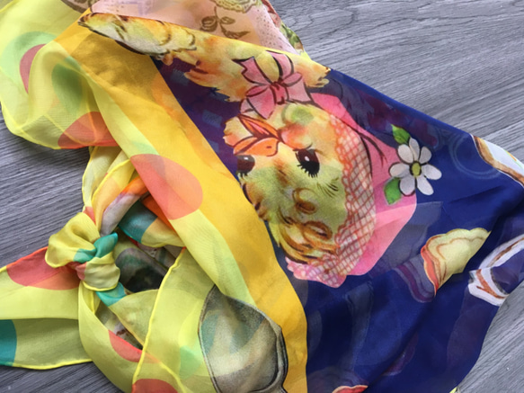 獨家設計 ~ Afternoon Tea Pure Silk Scarf ~ 100%全絲小動物下午茶圍巾 第7張的照片