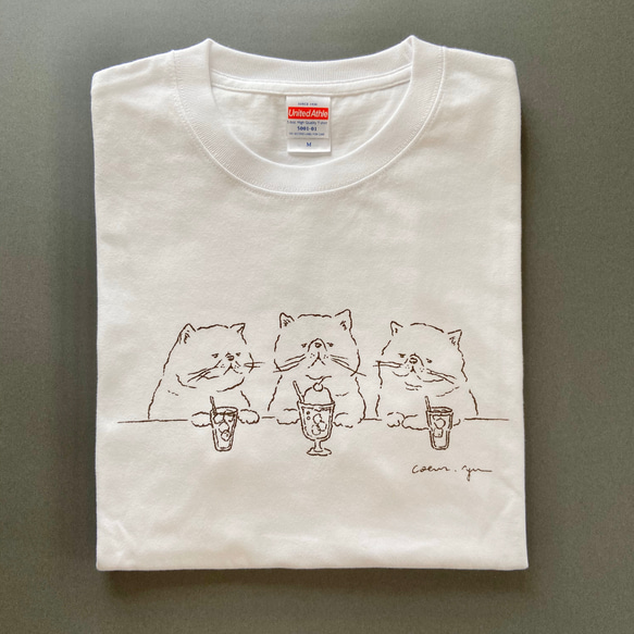 再販開始「憧れのクリームソーダ」手描きデザイン半袖Tシャツ　カラー/ホワイト（5.6oz）Mサイズ 1枚目の画像