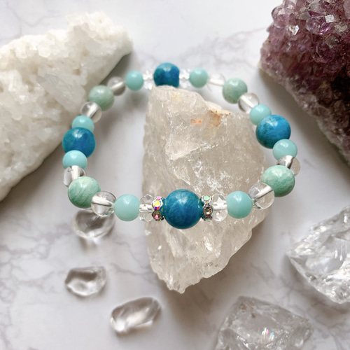 b.142 天然石ブレスレット・アマゾナイト・アパタイト・ハンドメイド