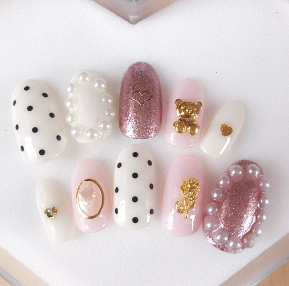 ネイルチップ ガーリー くま ネイル ピンク 地雷 ゆめかわ 量産型 春  