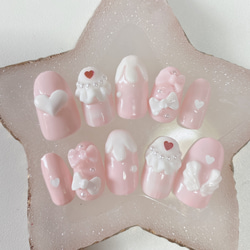 No.21 ネイルチップ オーダー 量産型 地雷系 ピンク 白 チェック リボン ネイルチップ 量産型 地雷 ネイル ピンク チェック うさぎ ゆめ