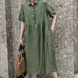 【注文製作 】コーヒ色 ロングドレス コットン リネンルーズ ワンピース スカート 2枚目の画像