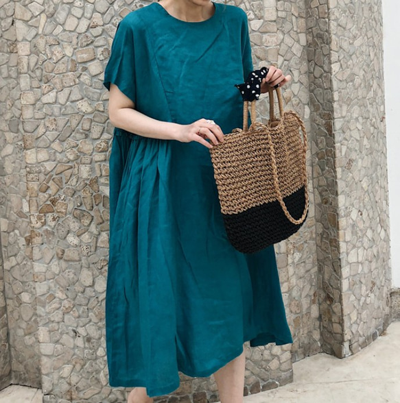 【注文製作 】ビンク ロングドレス コットン リネンルーズ ワンピース スカート 4枚目の画像