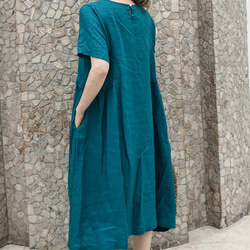 【注文製作 】ビンク ロングドレス コットン リネンルーズ ワンピース スカート 5枚目の画像