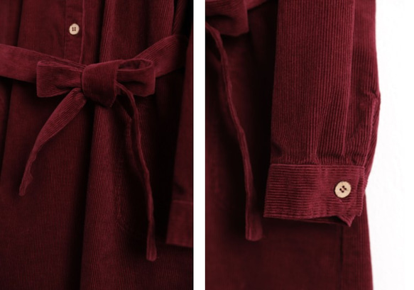 【新作♪】秋冬 厚いコーデュロイドレス/ウエスト付き長袖ミディスカート 5枚目の画像