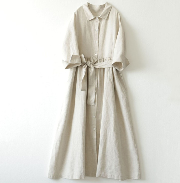 【新作♪】秋冬リネンドレス/ラペルシャツドレス/綿とリネン 2枚目の画像