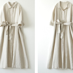 【新作♪】秋冬リネンドレス/ラペルシャツドレス/綿とリネン 4枚目の画像