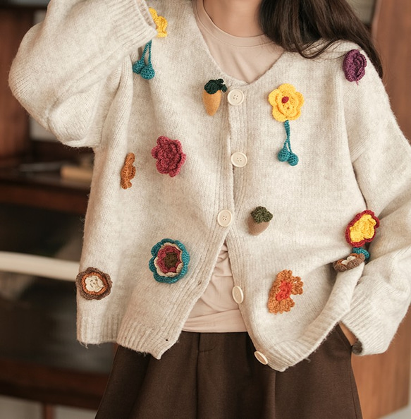 新品タグなしyori コットン刺繍カラーニットフリーサイズ
