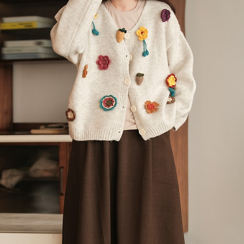 新作】高品質アイルランドのカシミヤ手作り立体フラワーニット