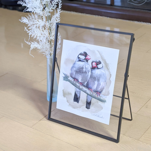 送料無料】水彩画『文鳥』【額付き】 絵画 A. Kakkonda Artworks 通販