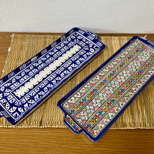 長角皿33cm 長皿 フェズ陶器 器 魚皿 モロッコ食器 さんま皿