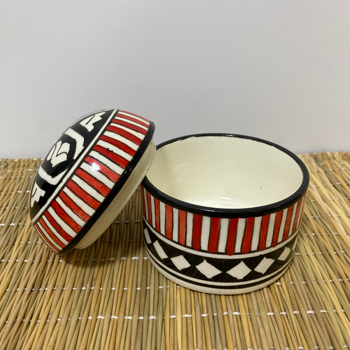 シュガーポット フェズ陶器 モロッコ食器 蓋付き小物入れ セラミック