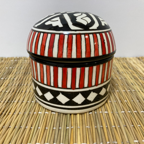 シュガーポット フェズ陶器 モロッコ食器 蓋付き小物入れ セラミック