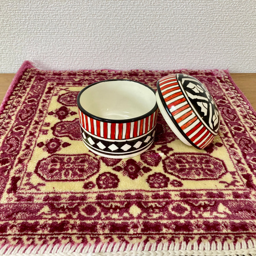 シュガーポット フェズ陶器 モロッコ食器 蓋付き小物入れ セラミック