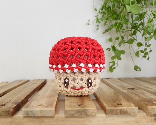 受注制作】ほっこり❀きのこ小物入れ［チェリー・帽子深め］エコ