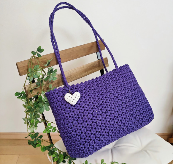 受注制作】花結び編み❀肩掛けかごバッグLL (チャーム付・変更OK