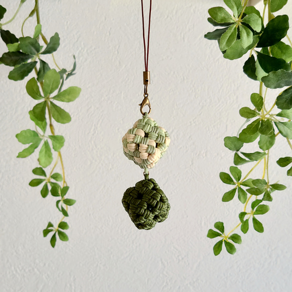 受注制作】しかく2連ストラップ［モスグリーン］エコ クラフトバンド