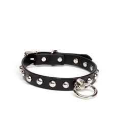 Harajuku Style Punk Genuine Cowhide Dome Studs Choker 皮革項圈帶 O 形圈 第1張的照片