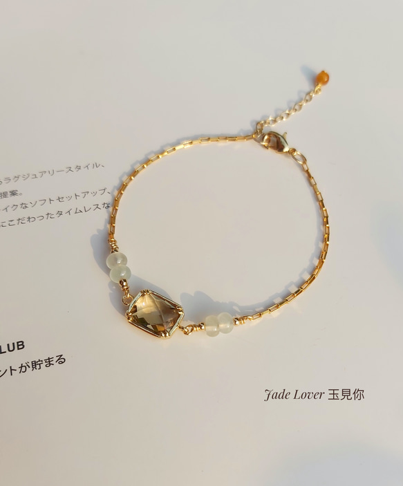 流砂〜ナチュラルジェイドカーゴホワイトジェイドイエロージェイドUS 14K GFブレスレット〜ジェイドSee You 4枚目の画像