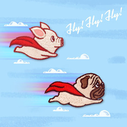 ☆2つセット☆　飛ぶ豚と犬　刺繍ワッペン　アイロンワッペン　　ANI-005 1枚目の画像