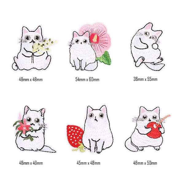★11こセット★　白ネコちゃんセット　刺繍ワッペン　アイロンワッペン　CAT-008 2枚目の画像