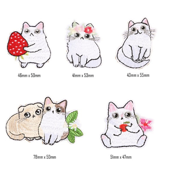 ★11こセット★　白ネコちゃんセット　刺繍ワッペン　アイロンワッペン　CAT-008 3枚目の画像