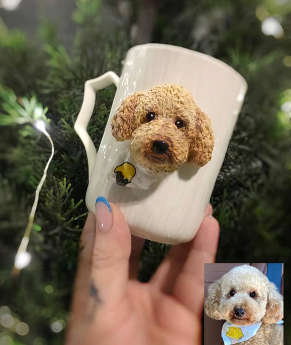 【オーダーメイド】手作りコーヒーカップ コップ マグカップ うちの子 愛犬 愛猫 3D 似顔絵 肖像画 人形 フィギュア 1枚目の画像