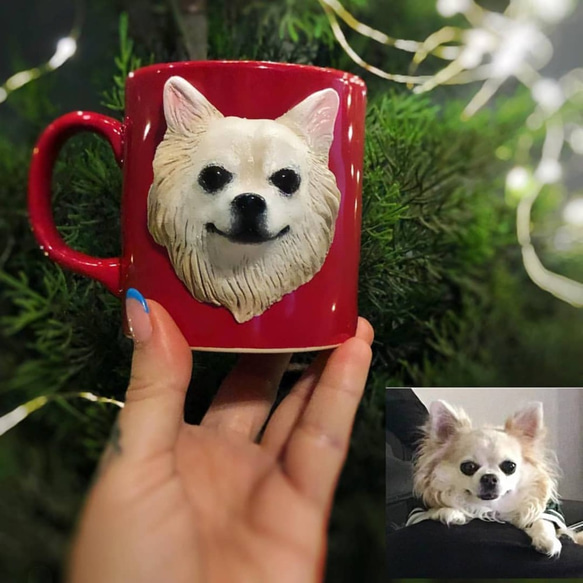 【オーダーメイド】手作りコーヒーカップ コップ マグカップ うちの子 愛犬 愛猫 3D 似顔絵 肖像画 人形 フィギュア 1枚目の画像