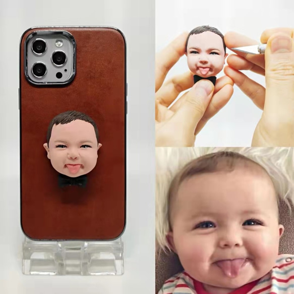 オーダーメイド L&G 3D赤ちゃん子供肖像画人形スマホケース 唯一のあなたの写真からカスタム 全機種対応 iPhone 1枚目の画像