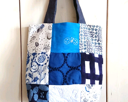 ミナペルホネン 刺繍 パッチワークスクエアバッグ ハンドメイド