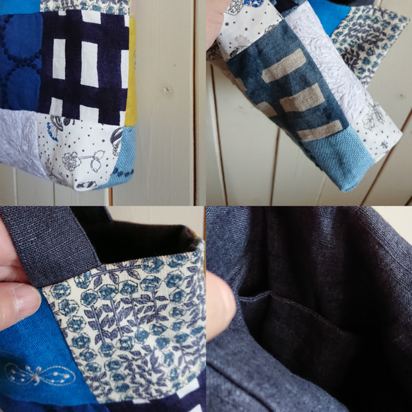 ミナペルホネン 刺繍 パッチワークスクエアバッグ ハンドメイド 5枚目の画像