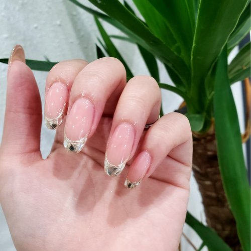 ガラスフレンチ キラキラ シンプル フレンチ 結婚式 ブライダル 成人式