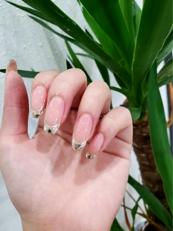 ガラスフレンチ キラキラ シンプル フレンチ 結婚式 ブライダル 成人式