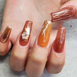 ニュアンス ミラー トレンド ラメ シェル 金箔 成人式 秋 紅葉